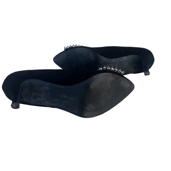 Just Fab Women’s 11 Faux Suede 3.25” Heels Metallic Bow Party Shoes - Picture 7 of 8